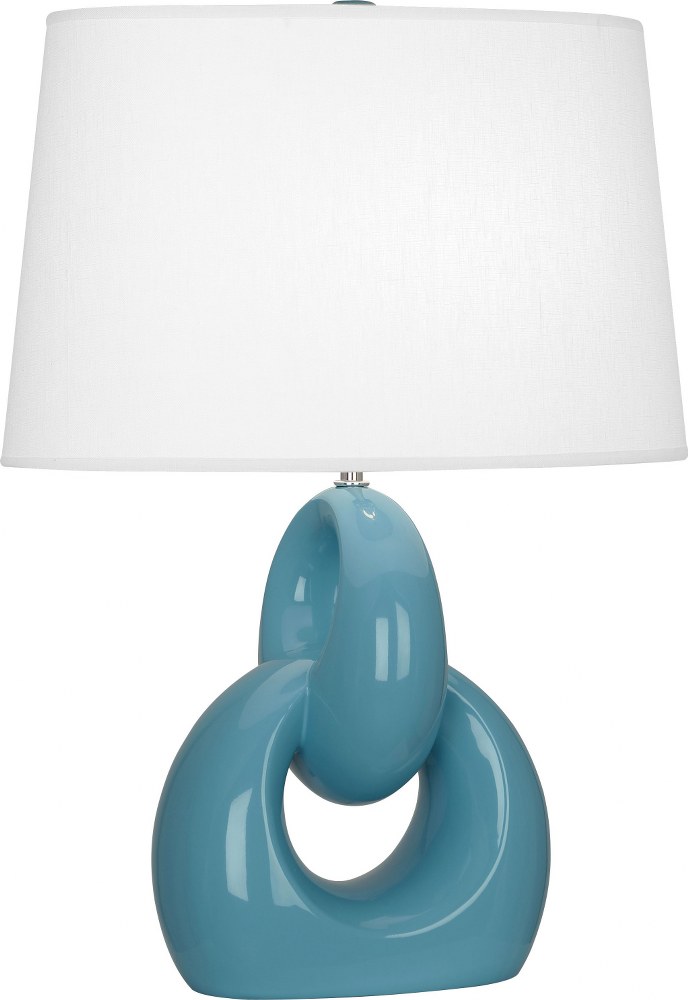 Robert Abbey Lighting-OB981-Fusion 1-Light Table Lamp 11.25 Inches Wide and 27 Inches Tall Steel Blue  Brown Tea Glaze/Polished Nickel Finish with Oval Oyster Linen Shade