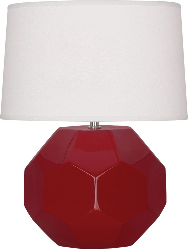 Robert Abbey Lighting-OX02-Franklin-1 Light Accent Lamp-9 Inches Wide by 16.38 Inches High Oxblood  Amethyst Glazed Finish with Oyster Linen Shade