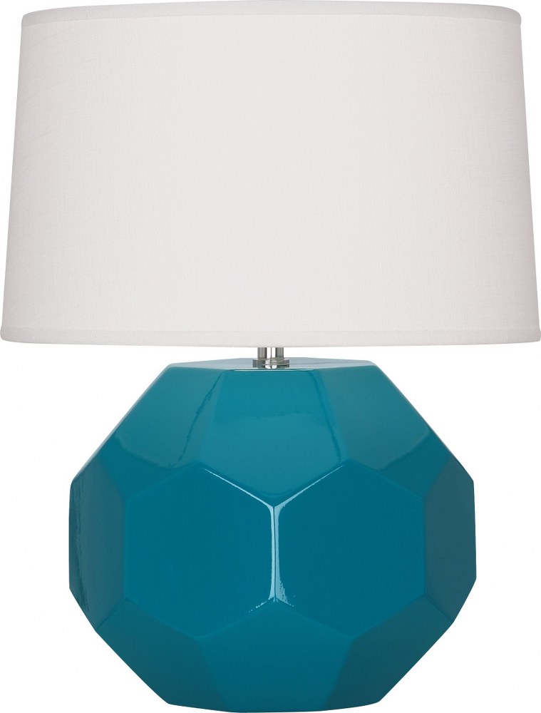 Robert Abbey Lighting-PC01-Franklin-1 Light Table Lamp-12.5 Inches Wide by 23.5 Inches High Peacock  Amethyst Glazed Finish with Oyster Linen Shade