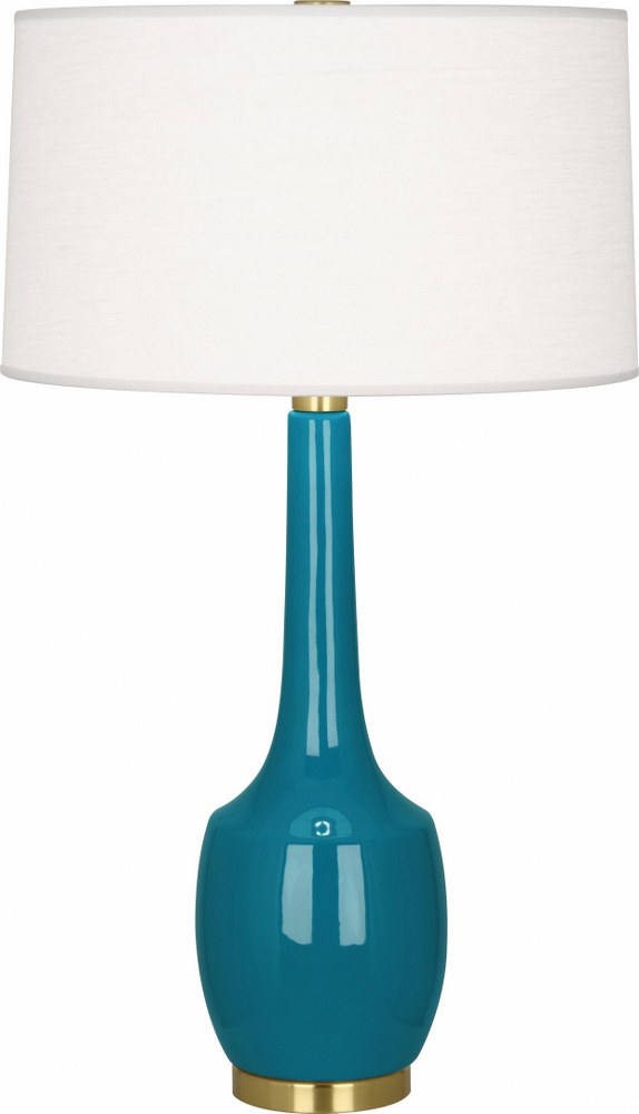 Robert Abbey Lighting-PC701-Delilah 1-Light Table Lamp 8 Inches Wide and 34.3125 Inches Tall Peacock  Brown Tea Glazed/Antique Brass Finish with Oyster Linen Shade