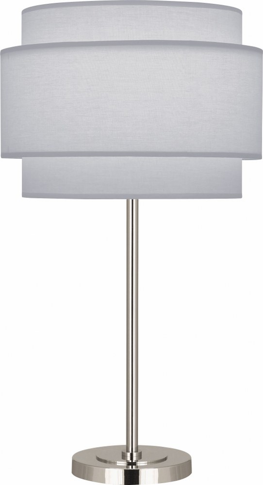 Robert Abbey Lighting-PG131-Decker-1 Light Table Lamp-7.5 Inches Wide by 28.75 Inches High Polished Nickel Pearl Gray Modern Brass Finish with Ascot White Fabric Shade