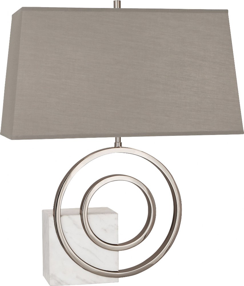 Robert Abbey Lighting-R910G-Jonathan Adler Saturn-Two Light Table Lamp-15 Inches Wide   Polished Nickel/White Marble Finish with Oyster Linen Shade