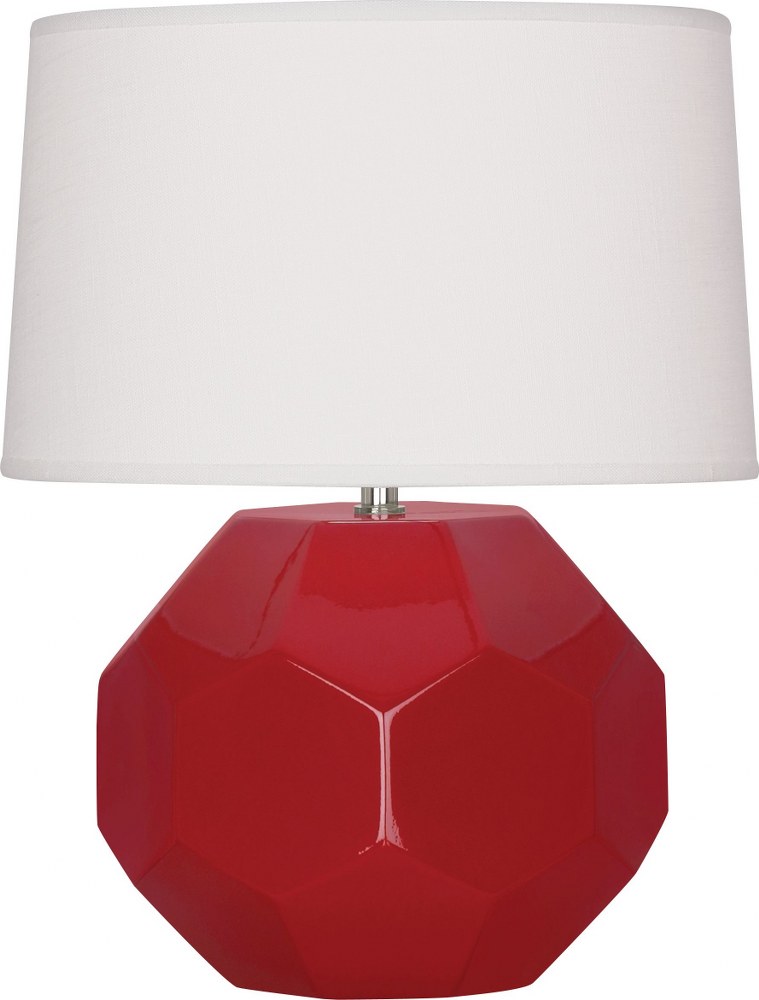 Robert Abbey Lighting-RR01-Franklin-1 Light Table Lamp-12.5 Inches Wide by 23.5 Inches High Ruby Red  Amethyst Glazed Finish with Oyster Linen Shade