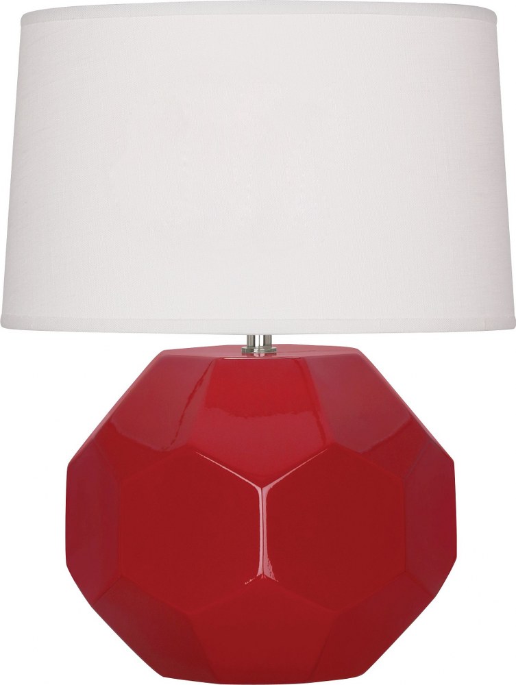 Robert Abbey Lighting-RR02-Franklin-1 Light Accent Lamp-9 Inches Wide by 16.38 Inches High Ruby Red  Amethyst Glazed Finish with Oyster Linen Shade