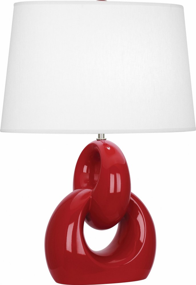 Robert Abbey Lighting-RR981-Fusion 1-Light Table Lamp 11.25 Inches Wide and 27 Inches Tall Ruby Red  Brown Tea Glaze/Polished Nickel Finish with Oval Oyster Linen Shade