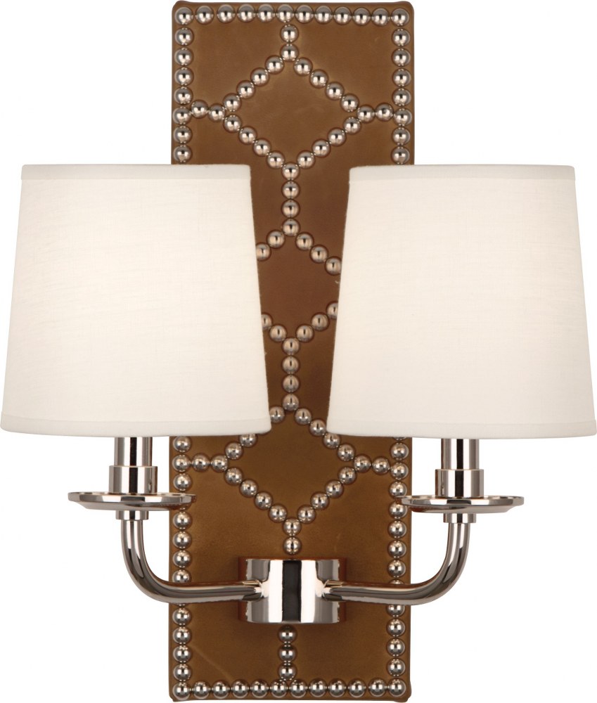 Robert Abbey Lighting-S1030-Williamsburg Lightfoot 2-Light Wall Sconce 13.5 Inches Wide and 16.5 Inches Tall English Ochre Leather Polished Nickel English Ochre Leather