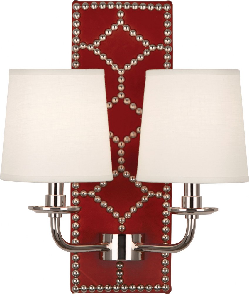 Robert Abbey Lighting-S1031-Williamsburg Lightfoot 2-Light Wall Sconce 13.5 Inches Wide and 16.5 Inches Tall Dragons Blood Leather Polished Nickel English Ochre Leather