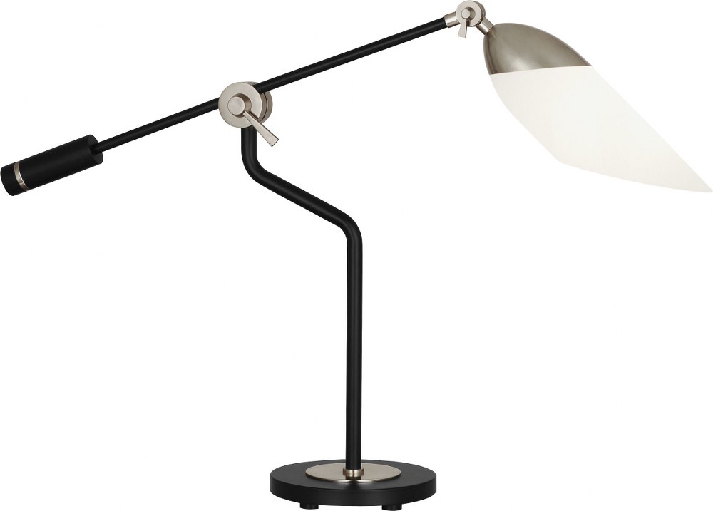 Robert Abbey Lighting-S1210-Ferdinand-One Light Table Lamp-34 Inches Wide by 24.13 Inches High   Matte Black Painted/Polished Nickel Finish with Cased White Glass