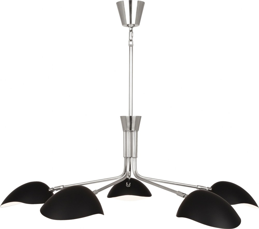 Robert Abbey Lighting-S1522-Rico Espinet Racer - Five Light Chandelier   Polished Nickel Finish with Matte Black Metal Shade