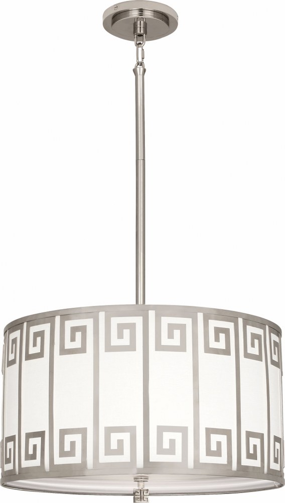 Robert Abbey Lighting-S157-Jonathan Adler Mykonos-Two Light Pendant-15 Inches Wide by 10 Inches High   Polished Nickel Finish with White Cotton Shade