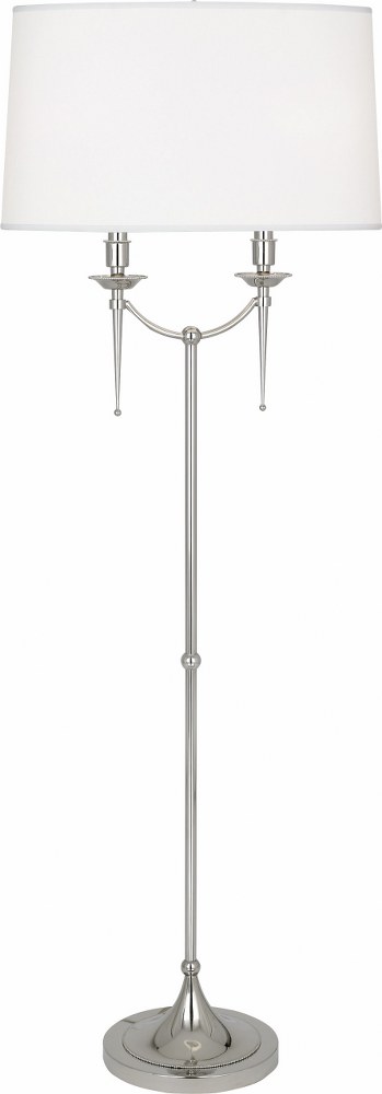 Robert Abbey Lighting-S387-Cedric-Two Light Floor Lamp-11.13 Inches Wide by 58 Inches High   Polished Nickel Finish with Oval Ascot White Fabric Shade