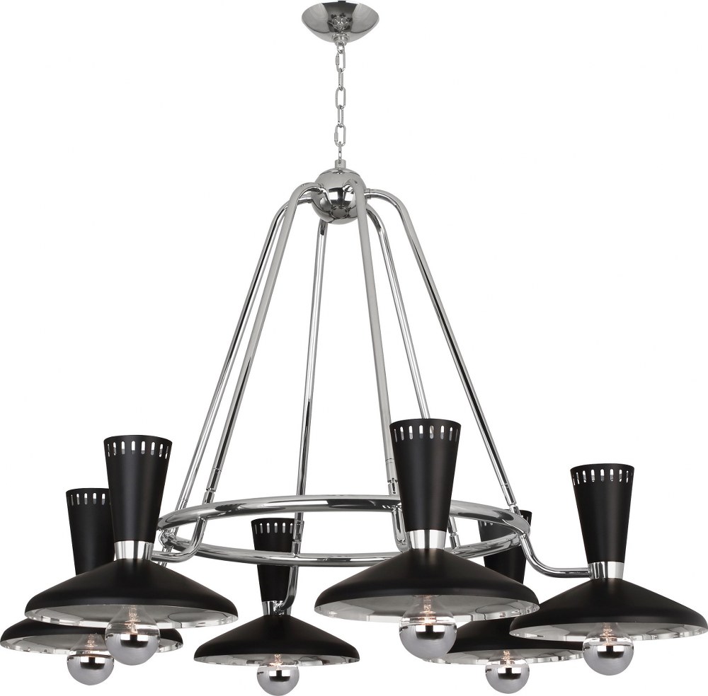 Robert Abbey Lighting-S565-Vortex-Six Light Chandelier-46.25 Inches Wide by 33.75 Inches High   Polished Nickel Finish with Matte Black Metal Shade