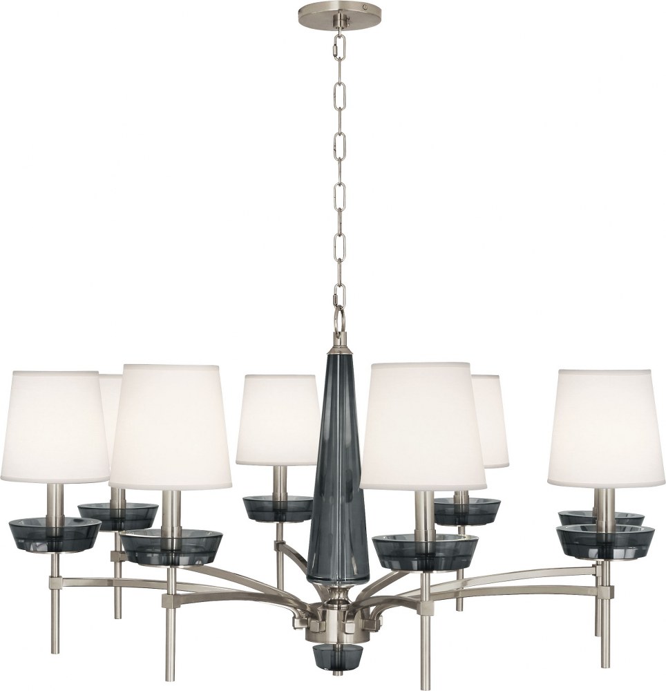 Robert Abbey Lighting-S625-Cristallo-Eight Light Chandelier-41 Inches Wide by 23.25 Inches High   Polished Nickel Finish with Ascot Cream Fabric Shade with Smoke Crystal