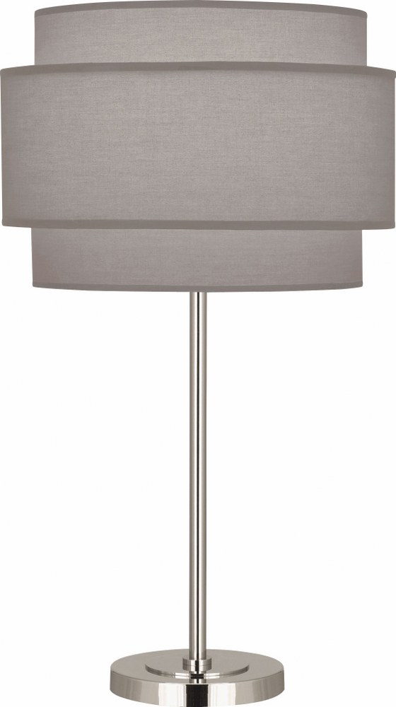 Robert Abbey Lighting-SG131-Decker-1 Light Table Lamp-7.5 Inches Wide by 28.75 Inches High Polished Nickel Smoke Gray Modern Brass Finish with Ascot White Fabric Shade