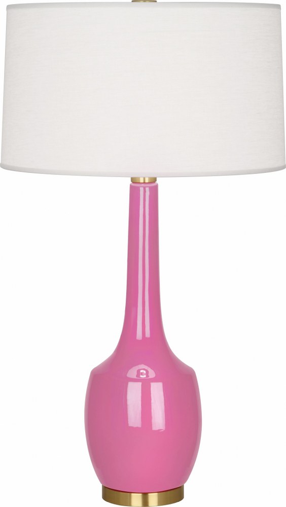 Robert Abbey Lighting-SP701-Delilah 1-Light Table Lamp 8 Inches Wide and 34.3125 Inches Tall Schiaparelli Pink  Brown Tea Glazed/Antique Brass Finish with Oyster Linen Shade