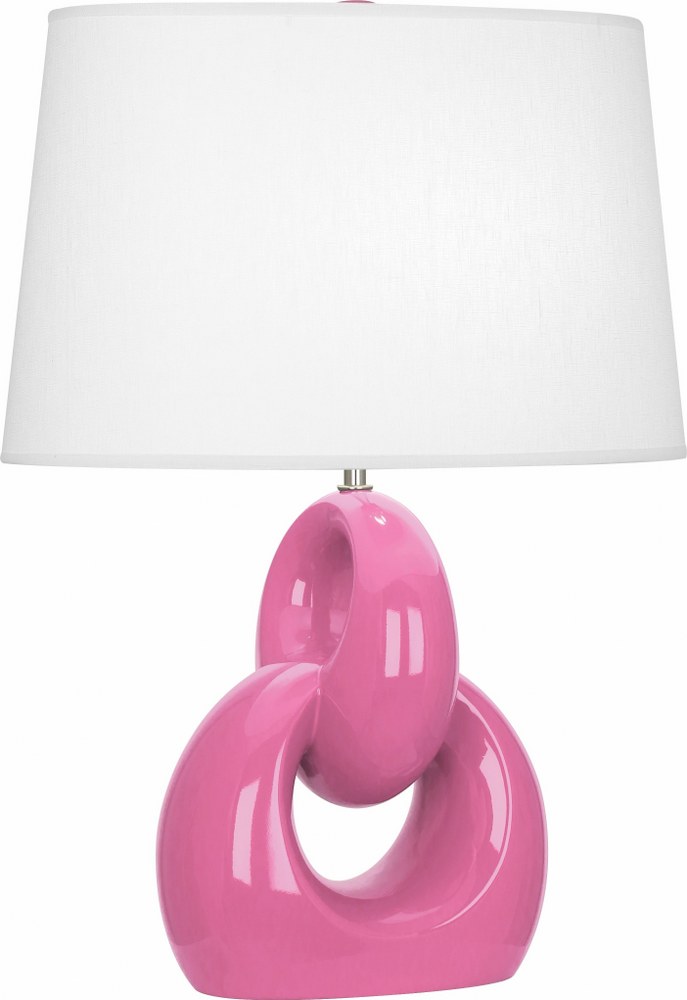 Robert Abbey Lighting-SP981-Fusion 1-Light Table Lamp 11.25 Inches Wide and 27 Inches Tall Schiaparelli Pink  Brown Tea Glaze/Polished Nickel Finish with Oval Oyster Linen Shade