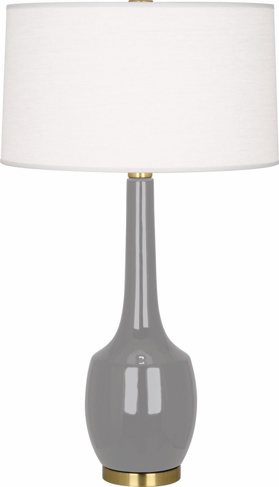 Robert Abbey Lighting-ST701-Delilah 1-Light Table Lamp 8 Inches Wide and 34.3125 Inches Tall Smoky Taupe  Brown Tea Glazed/Antique Brass Finish with Oyster Linen Shade