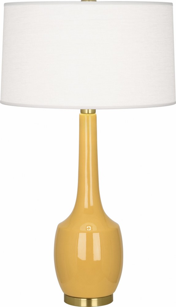 Robert Abbey Lighting-SU701-Delilah 1-Light Table Lamp 8 Inches Wide and 34.3125 Inches Tall Sunset  Brown Tea Glazed/Antique Brass Finish with Oyster Linen Shade