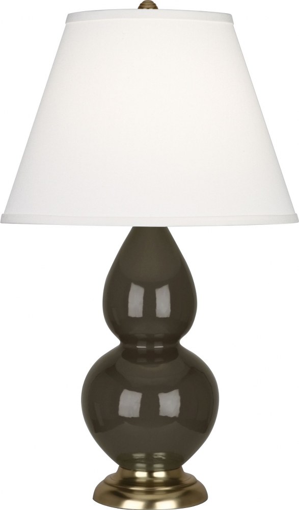 Robert Abbey Lighting-TE10X-Small Double Gourd-One Light Table Lamp-22.75 Inches High   Brown Tea Glazed/Antique Brass Finish with Pearl Dupoini Fabric Shade