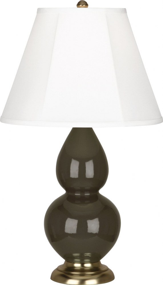 Robert Abbey Lighting-TE10-Small Double Gourd-One Light Table Lamp-22.75 Inches High   Brown Tea Glazed/Antique Brass Finish with Ivory Stretched Fabric Shade