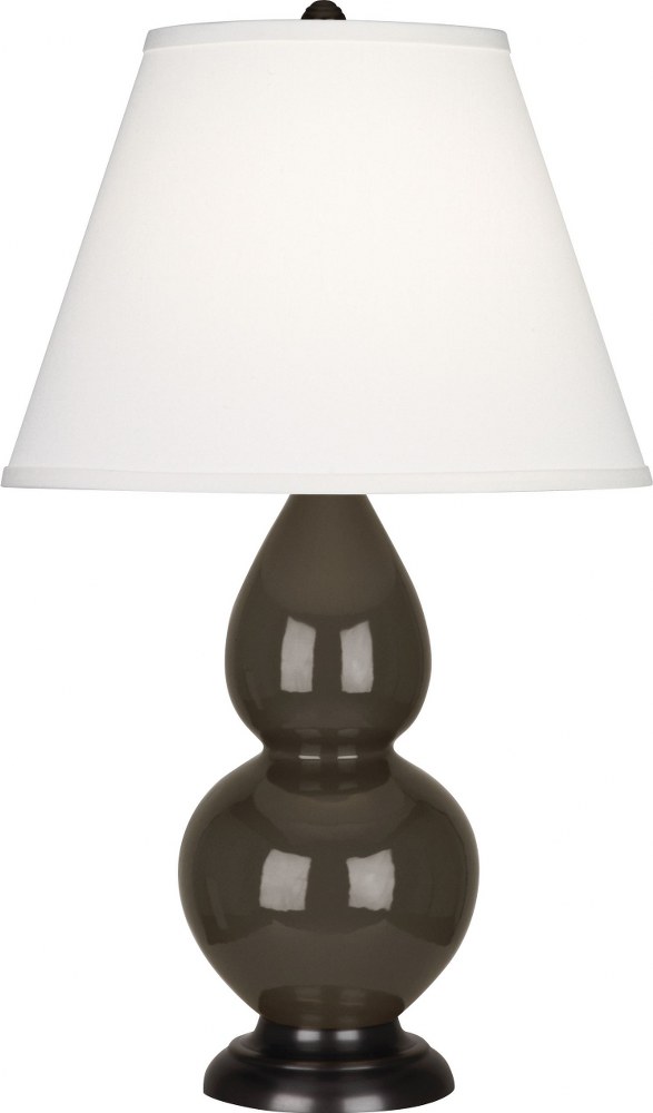 Robert Abbey Lighting-TE11X-Small Double Gourd-One Light Table Lamp-22.75 Inches High   Brown Tea Glazed/Deep Patina Bronze Finish with Pearl Dupoini Fabric Shade