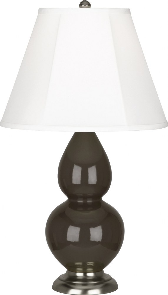Robert Abbey Lighting-TE12-Small Double Gourd-One Light Table Lamp-22.75 Inches High   Brown Tea Glazed/Antique Silver Finish with Ivory Stretched Fabric Shade