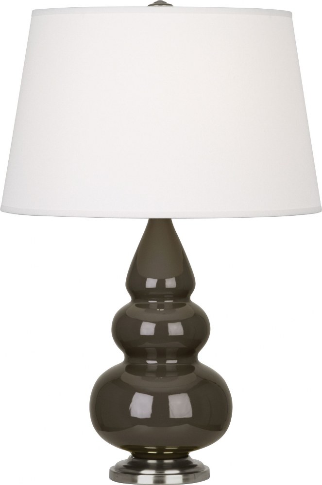Robert Abbey Lighting-TE32X-Small Triple Gourd-One Light Table Lamp-24.38 Inches High   Brown Tea Glazed/Antique Silver Finish with Pearl Dupoini Fabric Shade