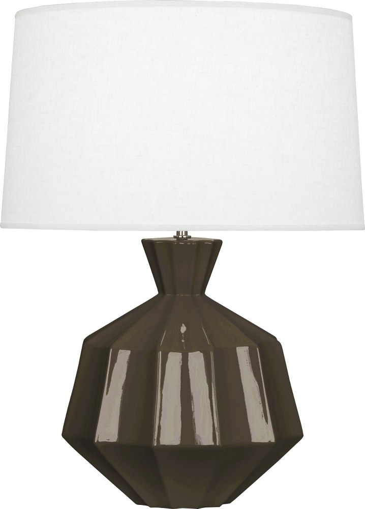 Robert Abbey Lighting-TE999-Orion-One Light Table Lamp-13.63 Inches Wide by 27 Inches High   Brown Tea Glazed Finish with Frosted Glass with Oyster Linen Shade