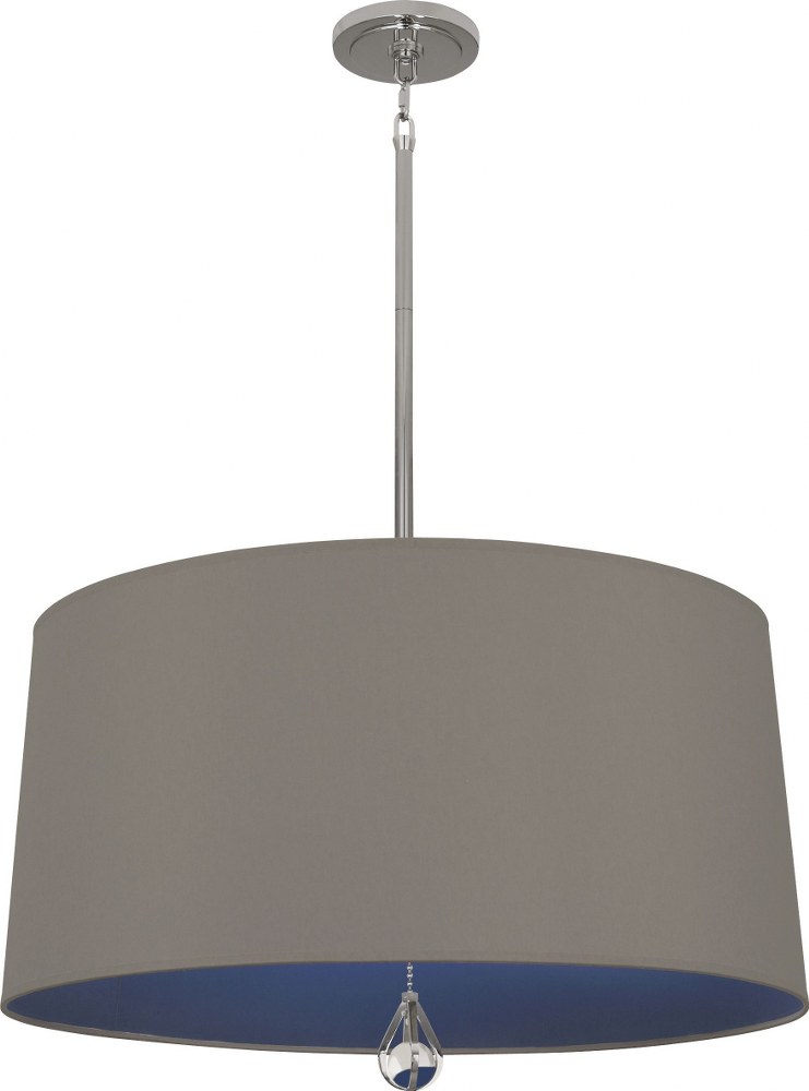 Robert Abbey Lighting-WB329-Williamsburg Custis 3-Light Pendant 25.5 Inches Wide and 14.5 Inches Tall Polished Nickel Carter Gray/Ink Blue Polished Nickel Finish with Blacksmith Black/ Richmond Red Sh