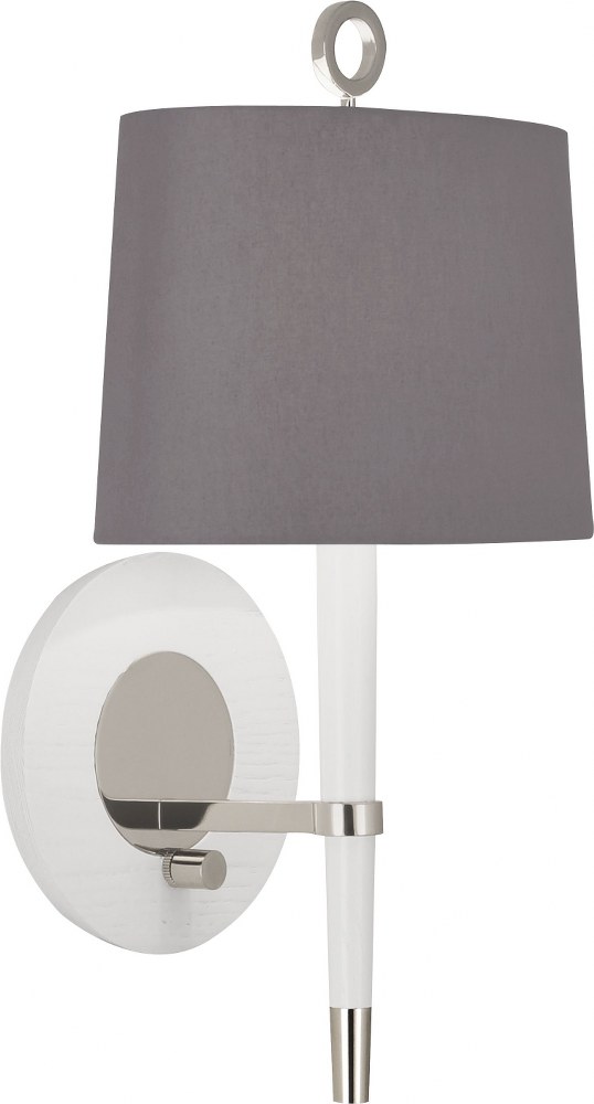 Robert Abbey Lighting-WH672-Jonathan Adler Ventana-1 Light Wall Sconce-8 Inches Wide by 17.13 Inches High   White Wood/Polished Nickel Finish with Dark Gray Cotton Shade