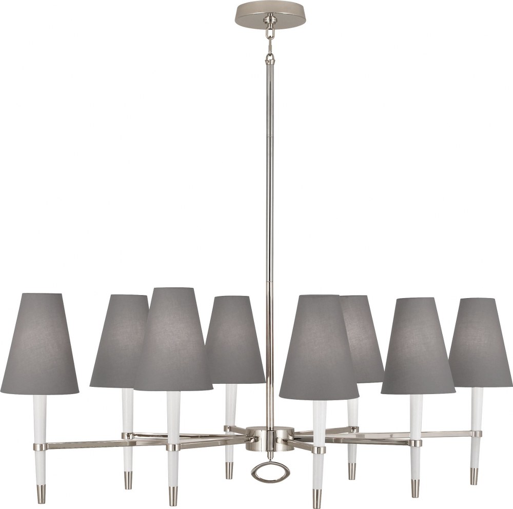 Robert Abbey Lighting-WH718-Jonathan Adler Ventana-8 Light Chandelier-44.5 Inches Wide by 16.25 Inches High   White Enamel/Polished Nickel Finish with Dark Gray Cotton Shade