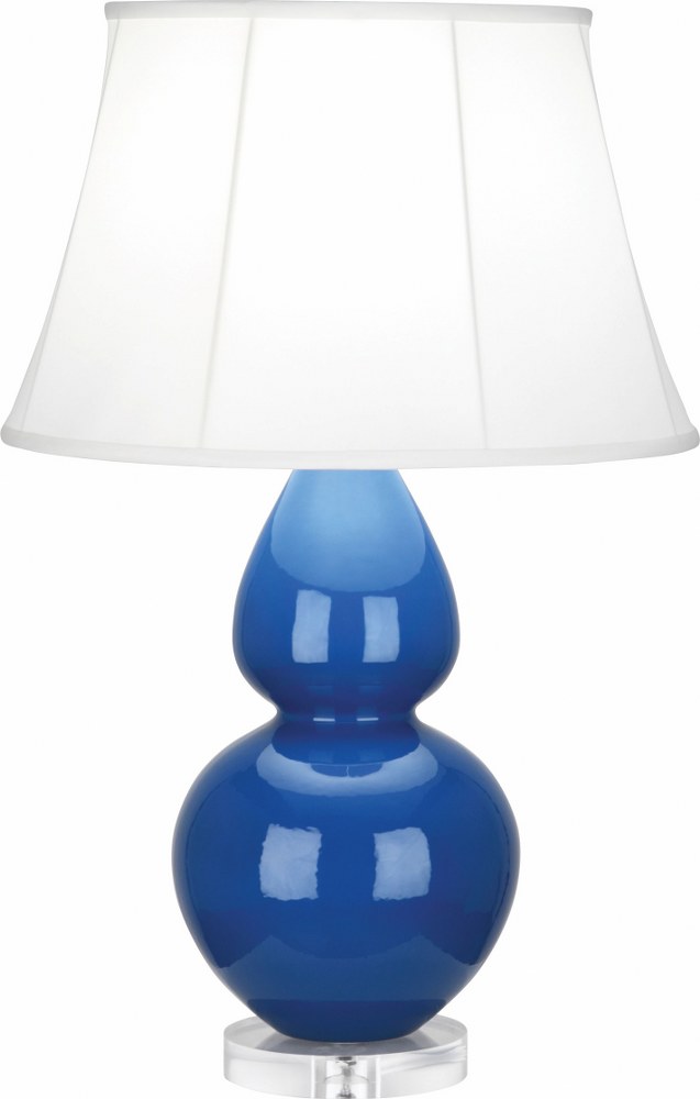 Robert Abbey Lighting-A785-Double Gourd-One Light Table Lamp-19 Inches Wide by 31 Inches High   Marine Blue Glaze/Antique Silver Finish with Acrylic Glass with Ivory Stretched Fabric Shade
