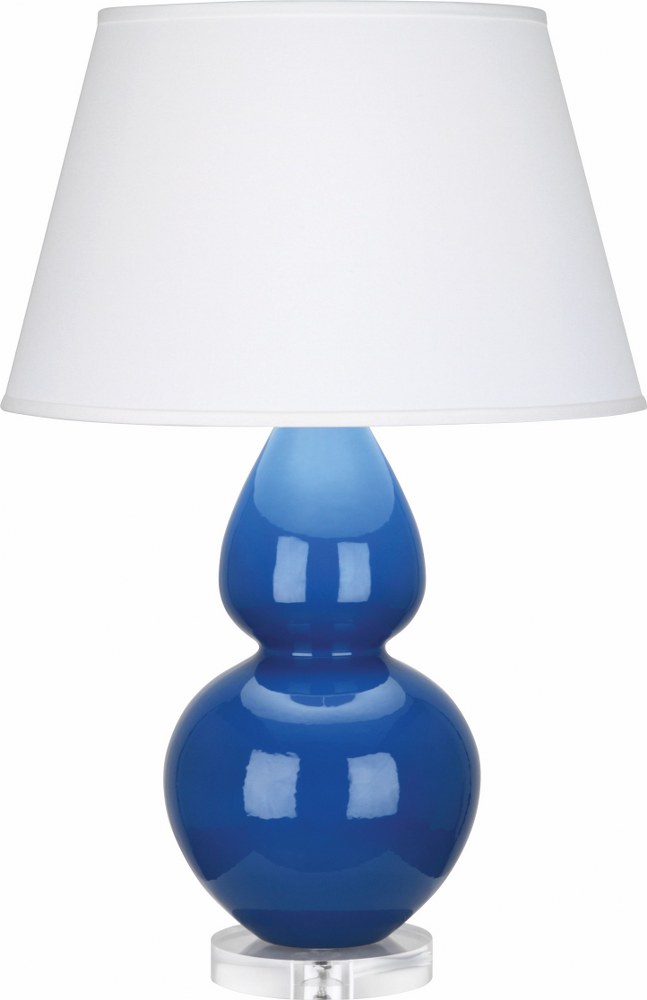 Robert Abbey Lighting-A785X-Double Gourd-One Light Table Lamp-19 Inches Wide by 31 Inches High   Marine Blue Glaze/Antique Silver Finish with Acrylic Glass with Pearl Dupioni Fabric Shade