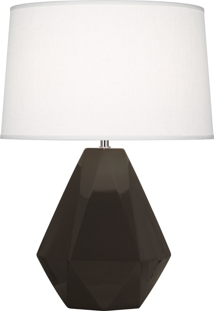 Robert Abbey Lighting-CF930-Delta 1-Light Table Lamp 10.25 Inches Wide and 22.5 Inches Tall Coffee  Brown Tea Glazed/Polished Nickel Finish with Oyster Linen Shade