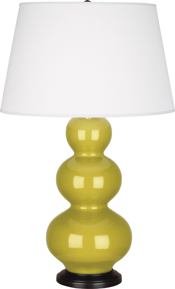 Robert Abbey Lighting-CI41X-Triple Gourd-One Light Table Lamp-33 Inches High   Citron Glazed/Deep Patina Bronze Finish with Pearl Dupioni Fabric Shade
