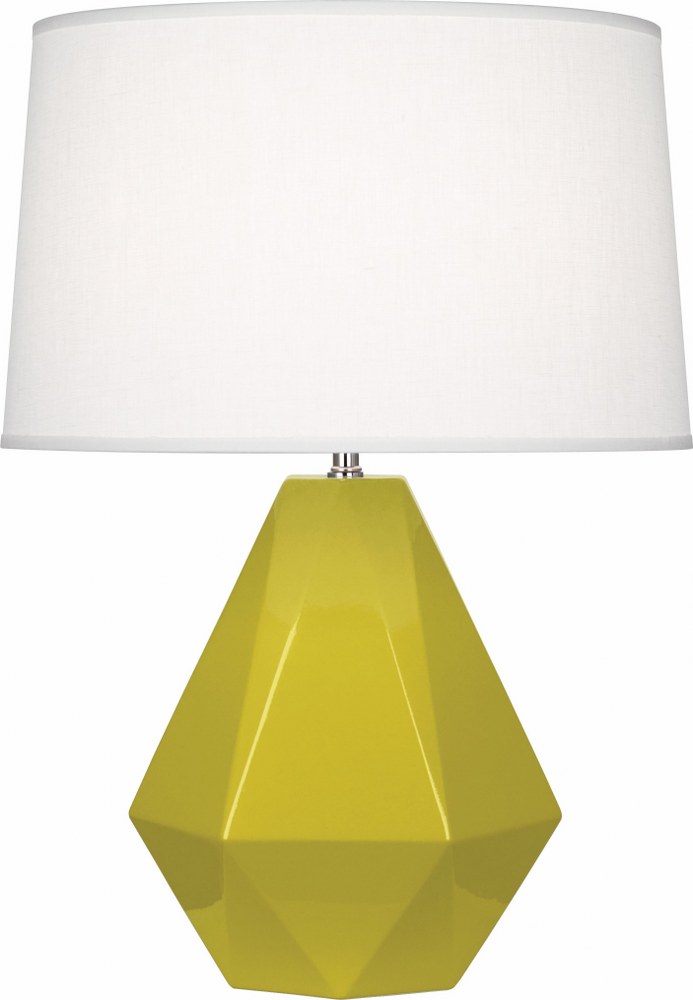 Robert Abbey Lighting-CI930-Delta 1-Light Table Lamp 10.25 Inches Wide and 22.5 Inches Tall Citron  Brown Tea Glazed/Polished Nickel Finish with Oyster Linen Shade