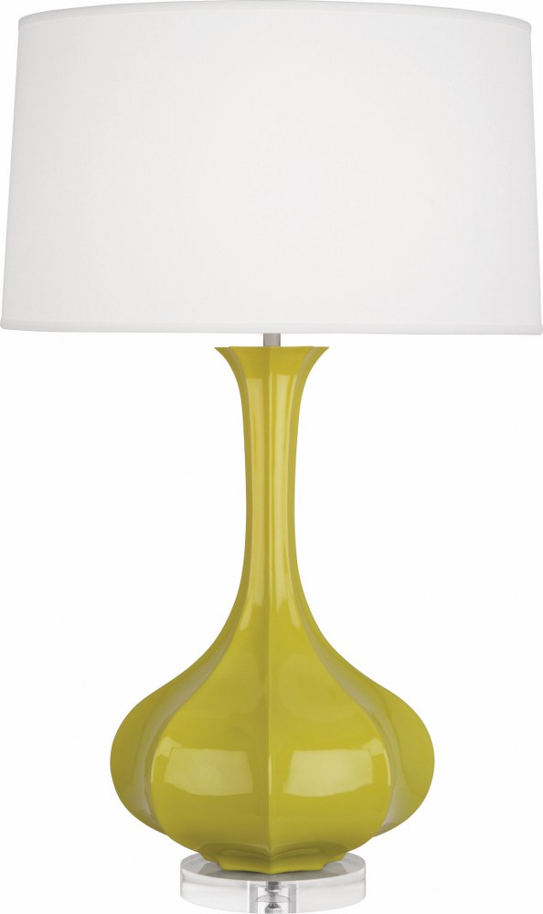 Robert Abbey Lighting-CI996-Pike 1-Light Table Lamp 11.5 Inches Wide and 32.75 Inches Tall Citron  Schiaparelli Pink/Acrylic Finish with Oyster Linen Fabric Shade