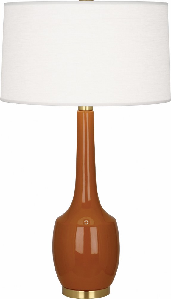 Robert Abbey Lighting-CM701-Delilah 1-Light Table Lamp 8 Inches Wide and 34.3125 Inches Tall Cinnamon  Brown Tea Glazed/Antique Brass Finish with Oyster Linen Shade