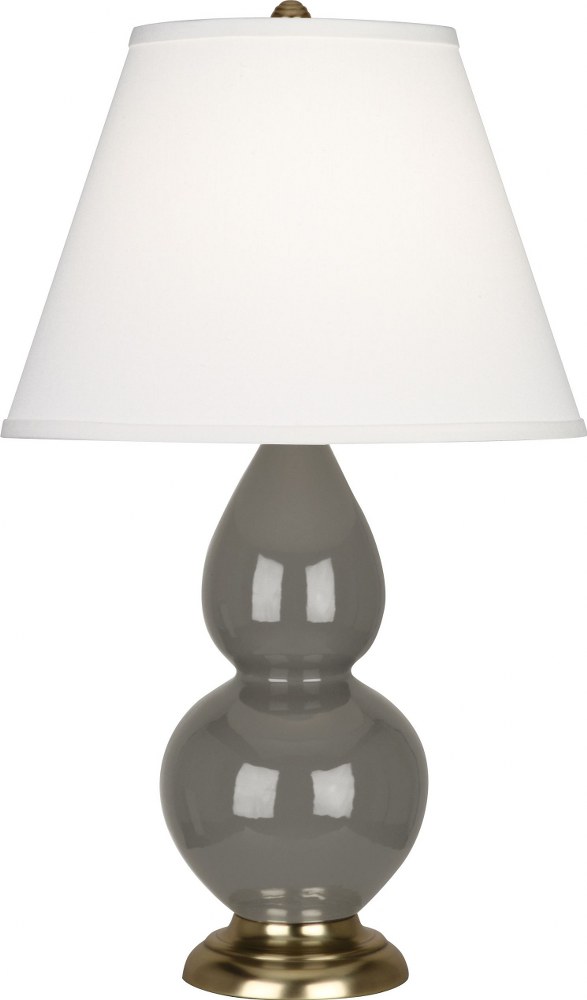 Robert Abbey Lighting-CR10X-Double Gourd-One Light Small Accent Lamp-13 Inches Wide by 22.75 Inches High   Ash Glazed Ceramic/Antique Brass Finish with Pearl Dupioni Fabric Shade