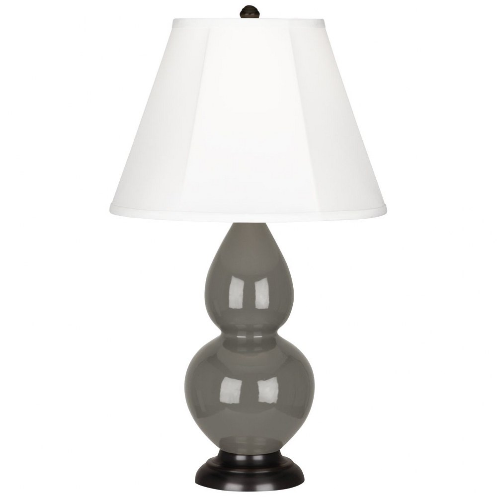 Robert Abbey Lighting-CR11-Double Gourd-One Light Small Accent Lamp-13 Inches Wide by 22.75 Inches High   Ash Glazed Ceramic/Deep Patina Bronze Finish with Ivory Stretched Fabric Shade