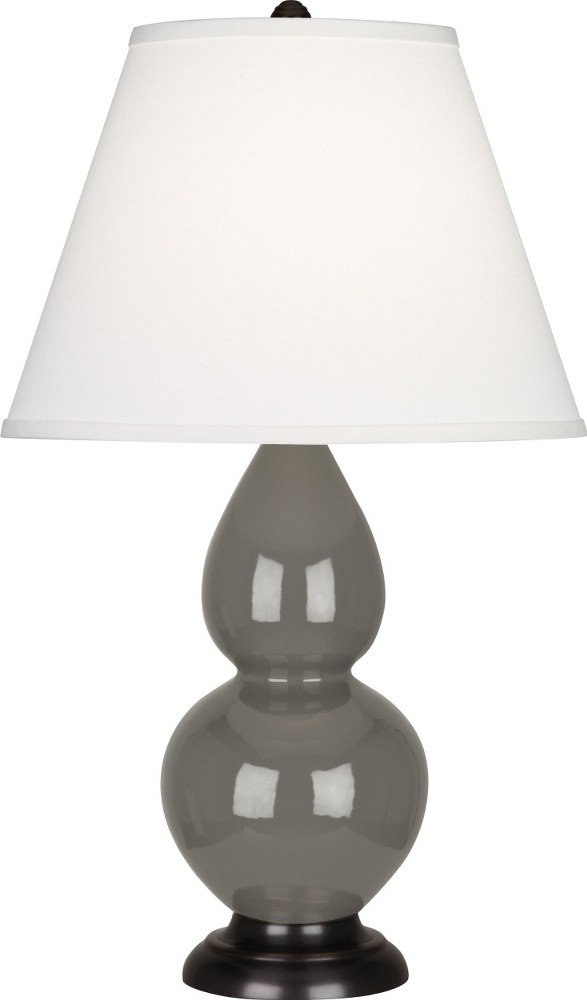 Robert Abbey Lighting-CR11X-Double Gourd-One Light Small Accent Lamp-13 Inches Wide by 22.75 Inches High   Ash Glazed Ceramic/Deep Patina Bronze Finish with Pearl Dupioni Fabric Shade