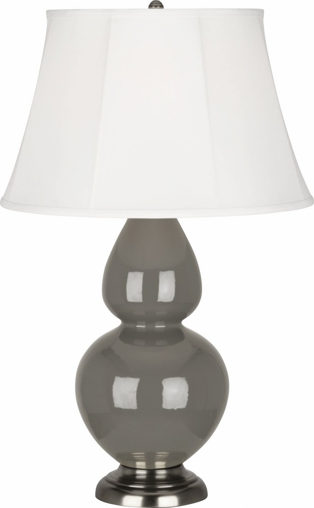 Robert Abbey Lighting-CR22-Double Gourd-One Light Large Accent Lamp-19 Inches Wide by 31 Inches High   Ash Glazed Ceramic/Antique Silver Finish with Ivory Stretched Fabric Shade