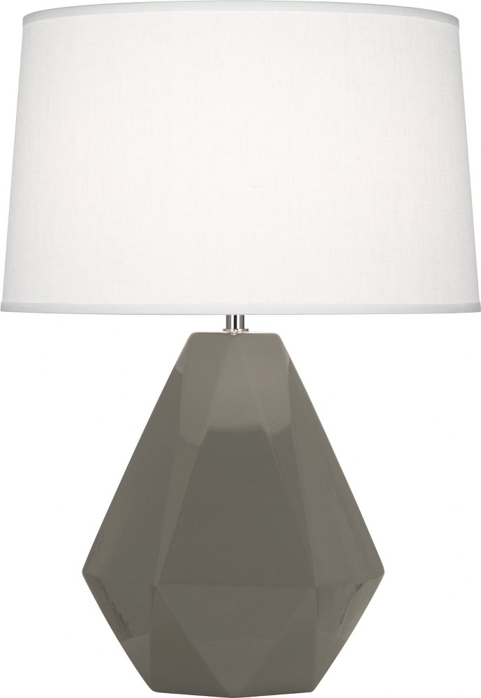 Robert Abbey Lighting-CR930-Delta 1-Light Table Lamp 10.25 Inches Wide and 22.5 Inches Tall Ash  Brown Tea Glazed/Polished Nickel Finish with Oyster Linen Shade