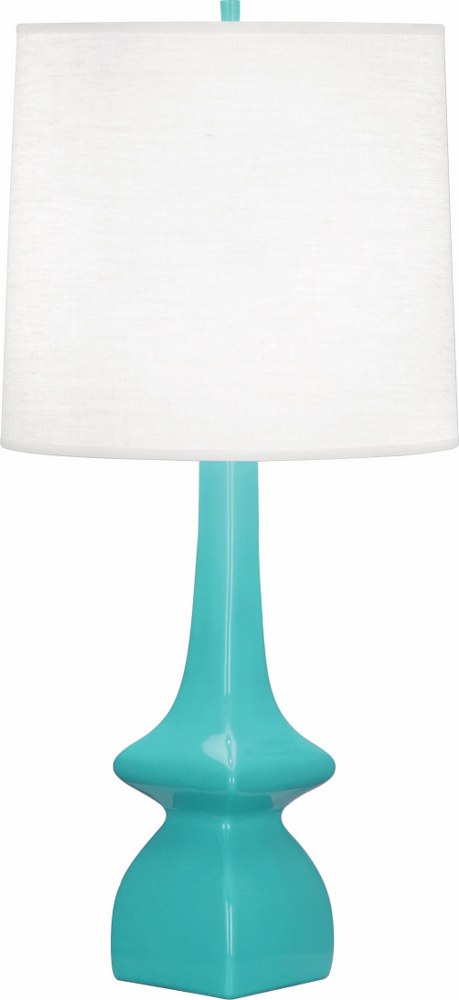 Robert Abbey Lighting-EB210-Jasmine 1-Light Table Lamp 5.375 Inches Wide and 31 Inches Tall Egg Blue  Melon Glazed Finish with Oyster Linen Shade