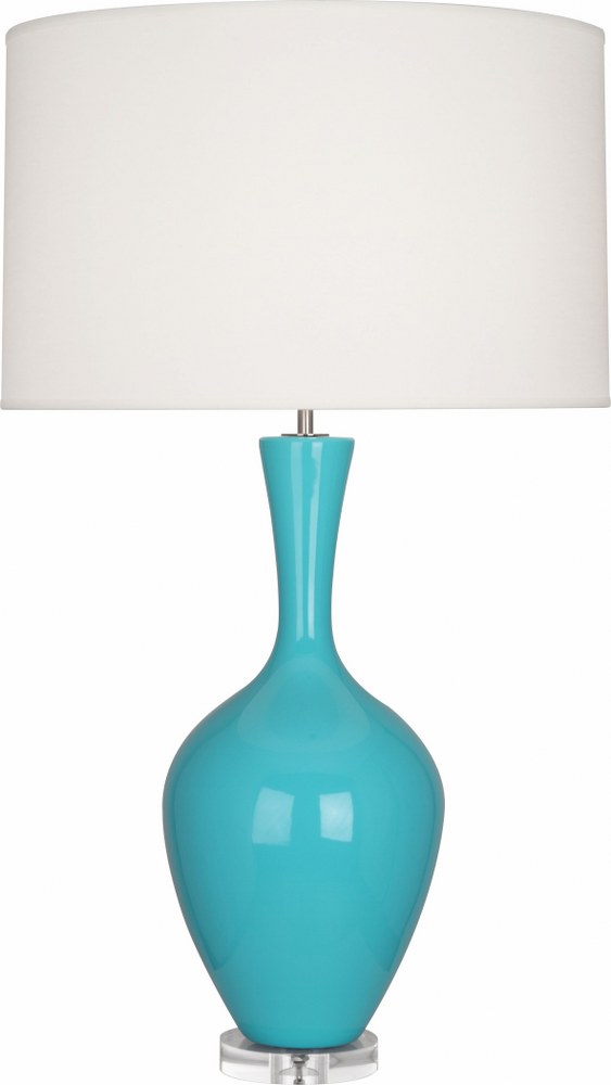 Robert Abbey Lighting-EB980-Audrey 1-Light Table Lamp 8.5 Inches Wide and 33.5 Inches Tall Egg Blue  Brown Tea Glazed/Lucite Finish with Fondine Fabric Shade