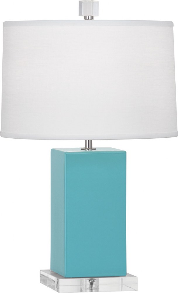Robert Abbey Lighting-EB990-Harvey-One Light Table Lamp-11.5 Inches Wide by 19.25 Inches High   Egg Blue Glazed/Lucite Finish with Oyster Linen Shade