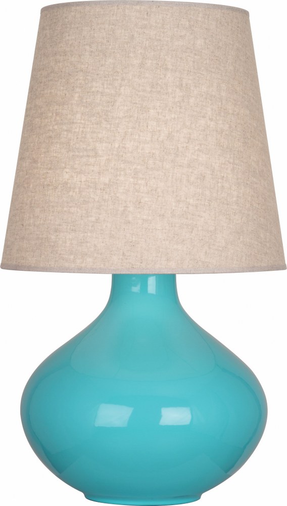 Robert Abbey Lighting-EB991-June-One Light Table Lamp-18 Inches Wide by 30.75 Inches High   Egg Blue Glazed/Lucite Finish with Buff Linen Shade