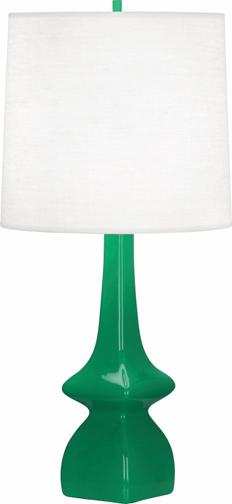 Robert Abbey Lighting-EG210-Jasmine 1-Light Table Lamp 5.375 Inches Wide and 31 Inches Tall Emerald Green  Melon Glazed Finish with Oyster Linen Shade