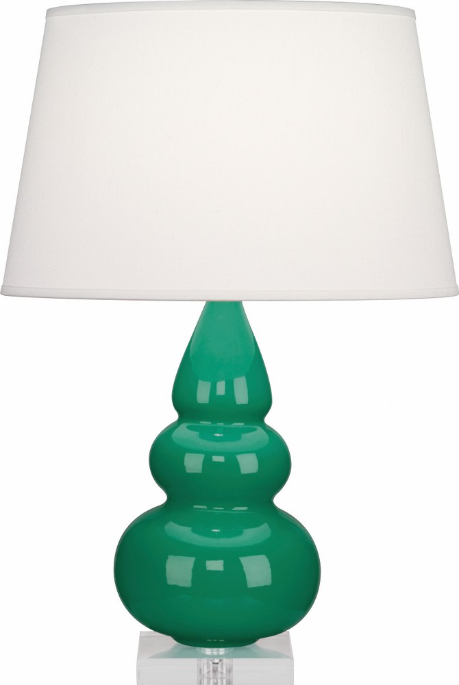 Robert Abbey Lighting-EG33X-Triple Gourd-One Light Table Lamp-16 Inches Wide by 24.38 Inches High   Lucite/Emerald Green Glazed Ceramic Finish with Pearl Dupioni Fabric Shade