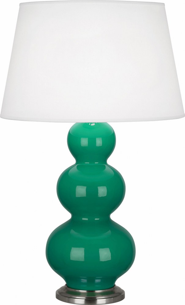 Robert Abbey Lighting-EG42X-Triple Gourd-One Light Table Lamp-20 Inches Wide by 32.75 Inches High   Antique Silver/Emerald Green Glazed Ceramic Finish with Pearl Dupioni Fabric Shade